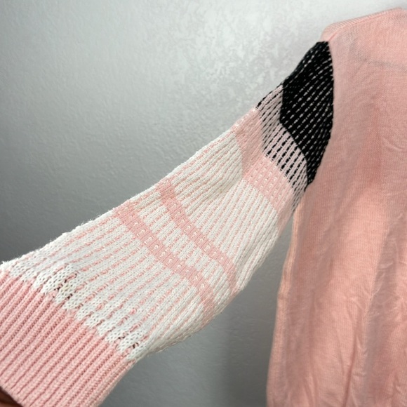 KOITMY Women’s Pink Black White Colorblock Knit Sweater Cotton Blend Cozy Sz L - Picture 5 of 7